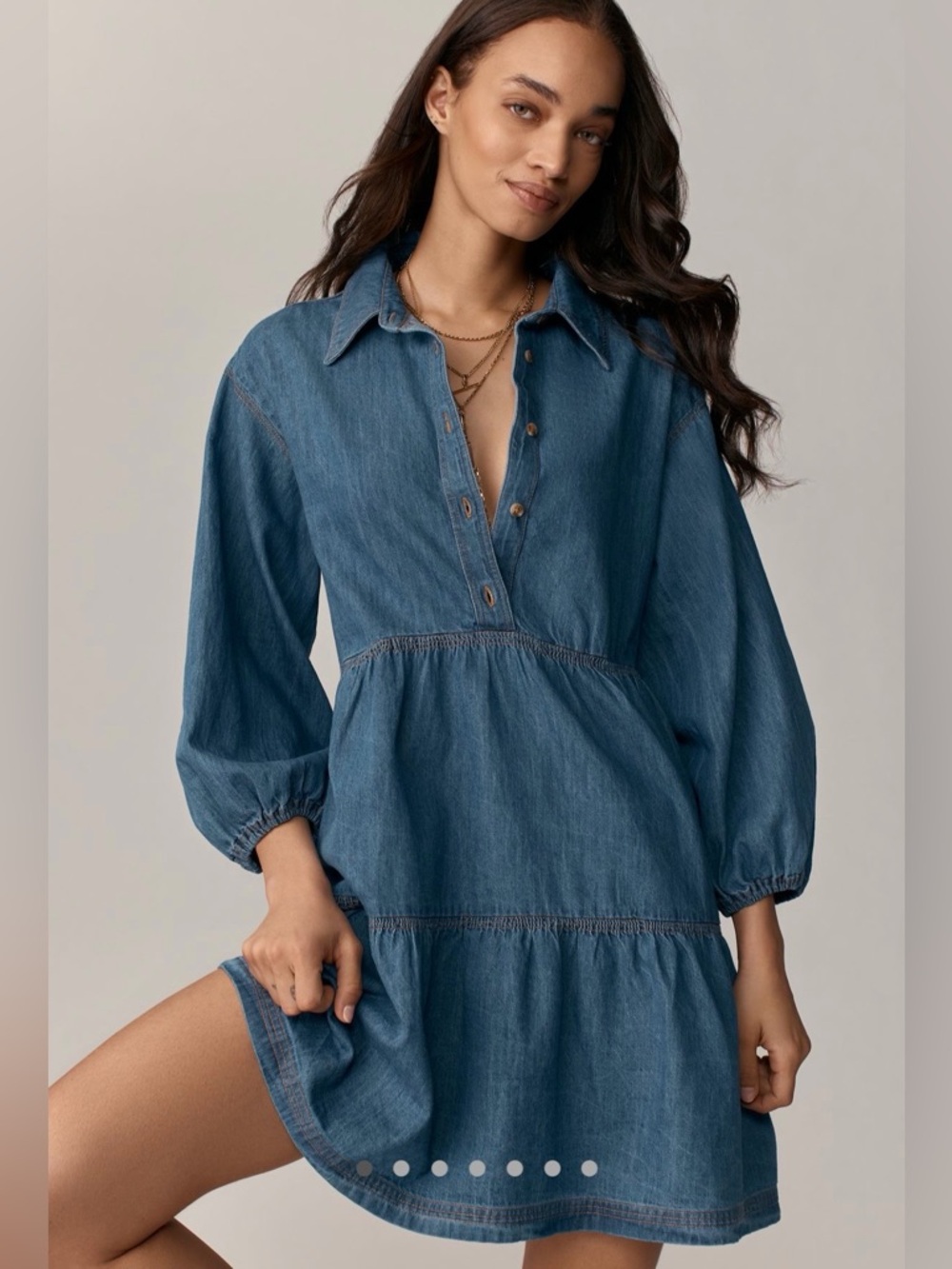 Anthropologie Maeve Bettina Mini Tiered Denim Dress - Size S